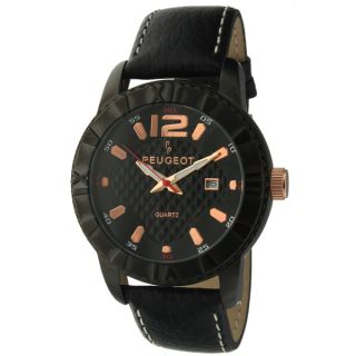Peugeot Mens 2037BK Black Leather Sport Bezel Watch   15832788