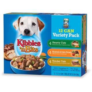 Kibbles 'n Bits Wet Dog Food Variety Pack Featuring Meatballs & Pasta Dinner With Real Beef in Tomato Sauce, 13.2 Ounce Cans (Pack of 12)
