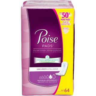Poise Incontinence Pads, 64 count