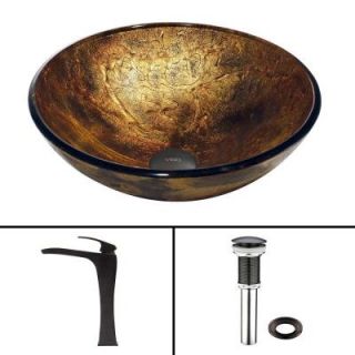 Vigo Copper Shapes Vessel Sink with Waterfall Faucet in Browns/Gold VGT017CHRND