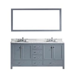Virtu USA Caroline Avenue 72 in. W x 36 in. H Vanity with Marble Vanity Top in Carrara White with White Round Basin and Mirror GD 50072 WMRO GR