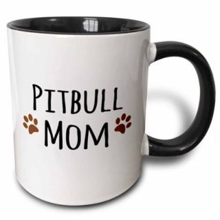 3dRose Pitbull Dog Mom   Doggie by breed   muddy brown paw prints   doggy lover   proud pet owner mama love, Two Tone Black Mug, 11oz