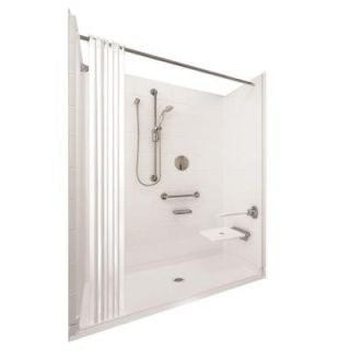 Ella Elite Brilliant 33 4/12 in. x 60 in. x 77 1/2 in. 5 piece Barrier Free Roll In Shower System in White with Center Drain 6033 BF 5P .75 C WH ELB