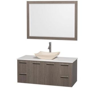 Wyndham Collection Amare 48 in. Vanity in Grey Oak with Man Made Stone Vanity Top in White and Ivory Marble Sink WCR410048GOWHGS2